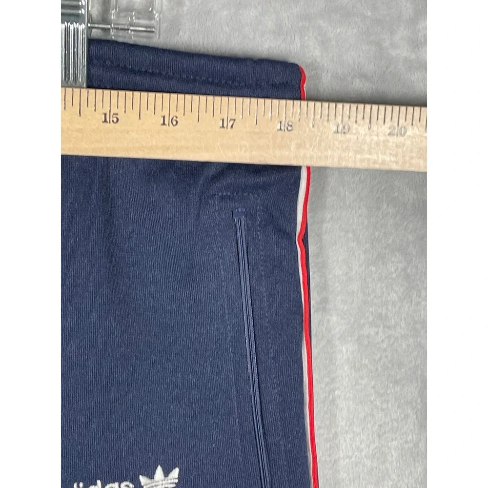 Vintage Adidas Trefoil Navy Blue Track Pants Red White Stripe Zip Pockets L